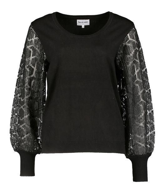 Zwarte trui met doorzichtige mouwen Leo&Ugo