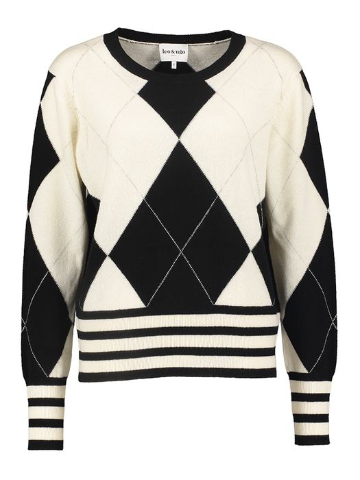 Zwart witte wollen trui met ruit motief Leo&Ugo
