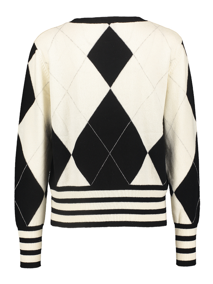 Zwart witte wollen trui met ruit motief Leo&Ugo