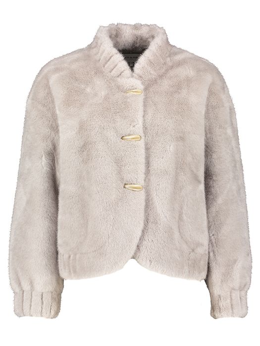 Beige fluffy jas met sierlijke knoopsluiting Leo & Ugo