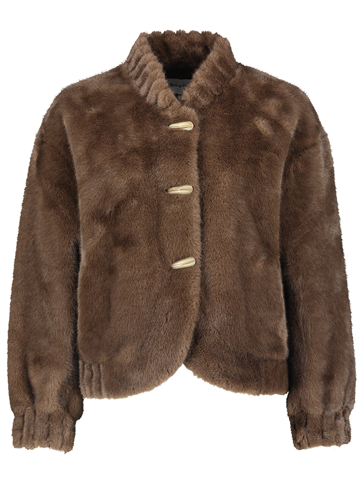 Donkerbruine fluffy jas Leo & Ugo