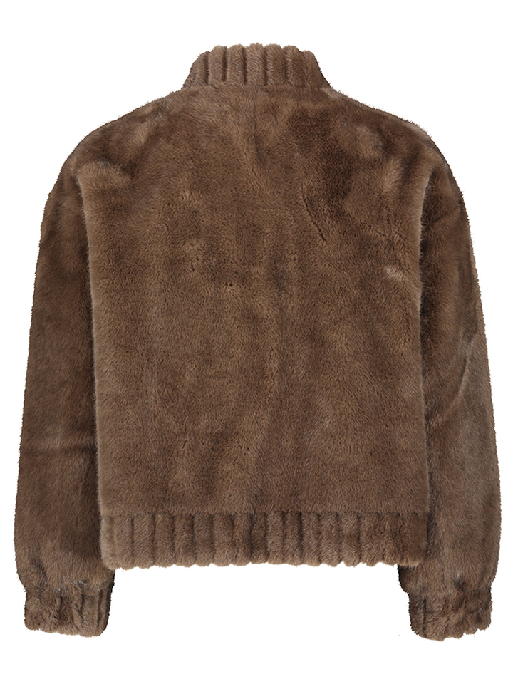 Donkerbruine fluffy jas Leo & Ugo