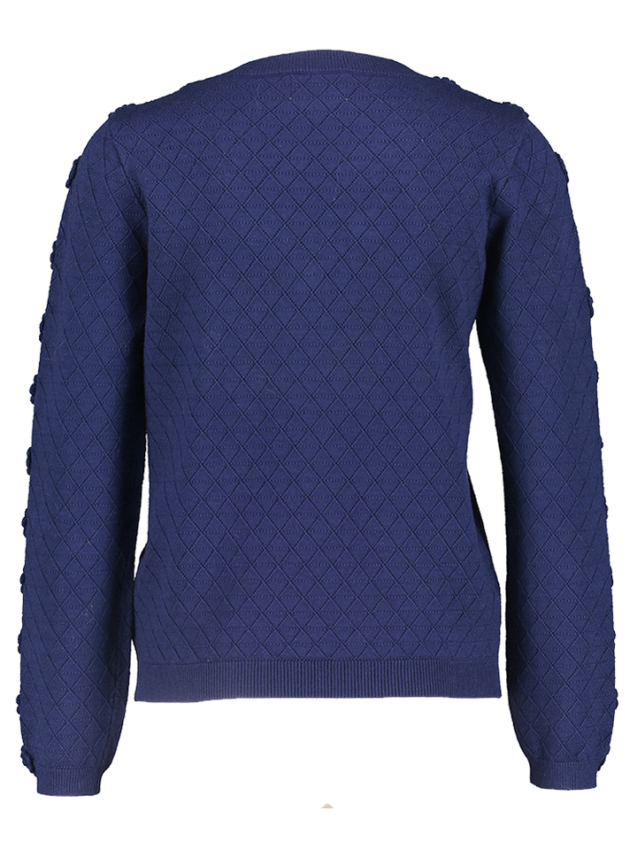 Donkerblauwe trui met v-hals en bloemen 