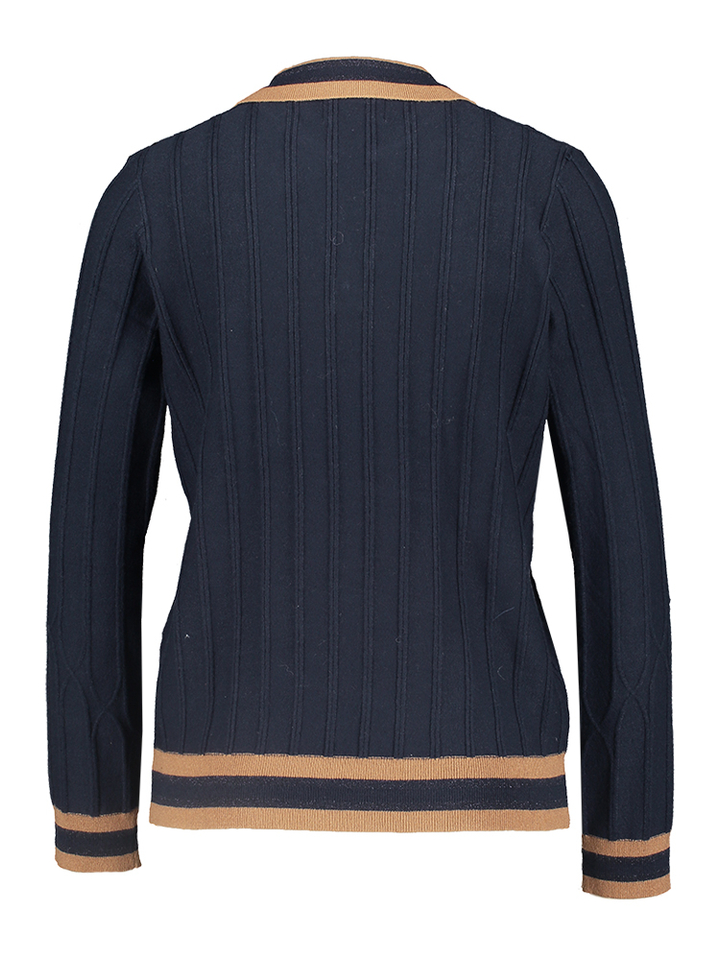 Blauwe trui met v-hals met gouden knoop Leo&Ugo 