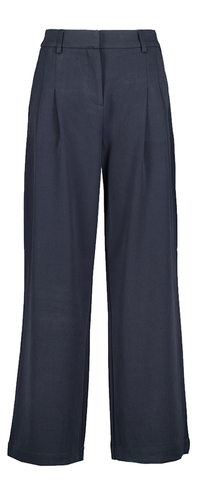 Donkerblauwe wijde broek met bandplooi Henrika MSCH