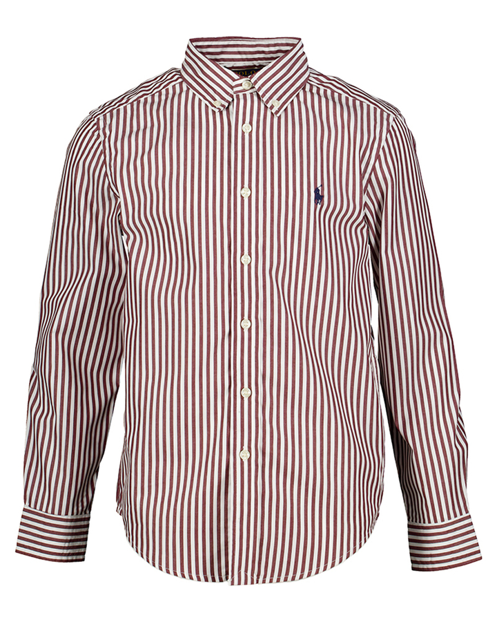 Bordeaux en wit gestreept katoenen hemd (regular fit) met lange mouwen Ralph Lauren