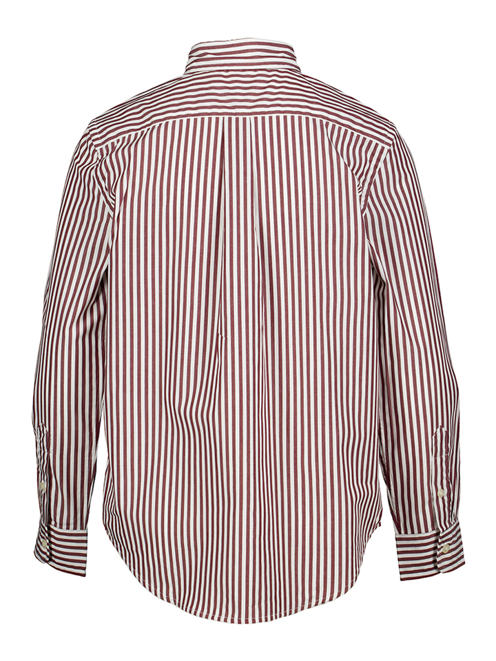 Bordeaux en wit gestreept katoenen hemd (regular fit) met lange mouwen Ralph Lauren