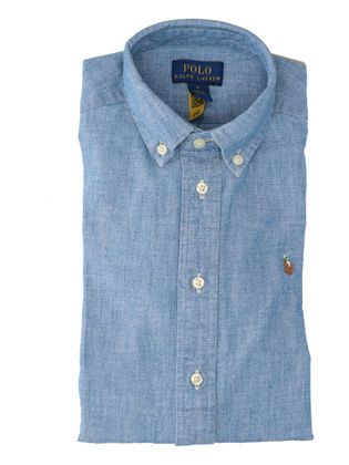 Ralph Lauren Jeanblauw katoenen hemd (regular fit) met lange mouwen