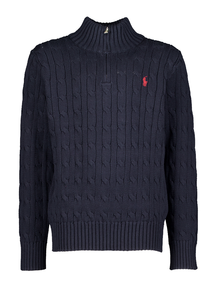 Donkerblauwe katoenen trui in kabelprint Ralph Lauren