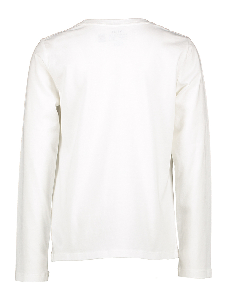 Witte katoenen t-shirt met lange mouwen en bordeaux beertje Ralph Lauren
