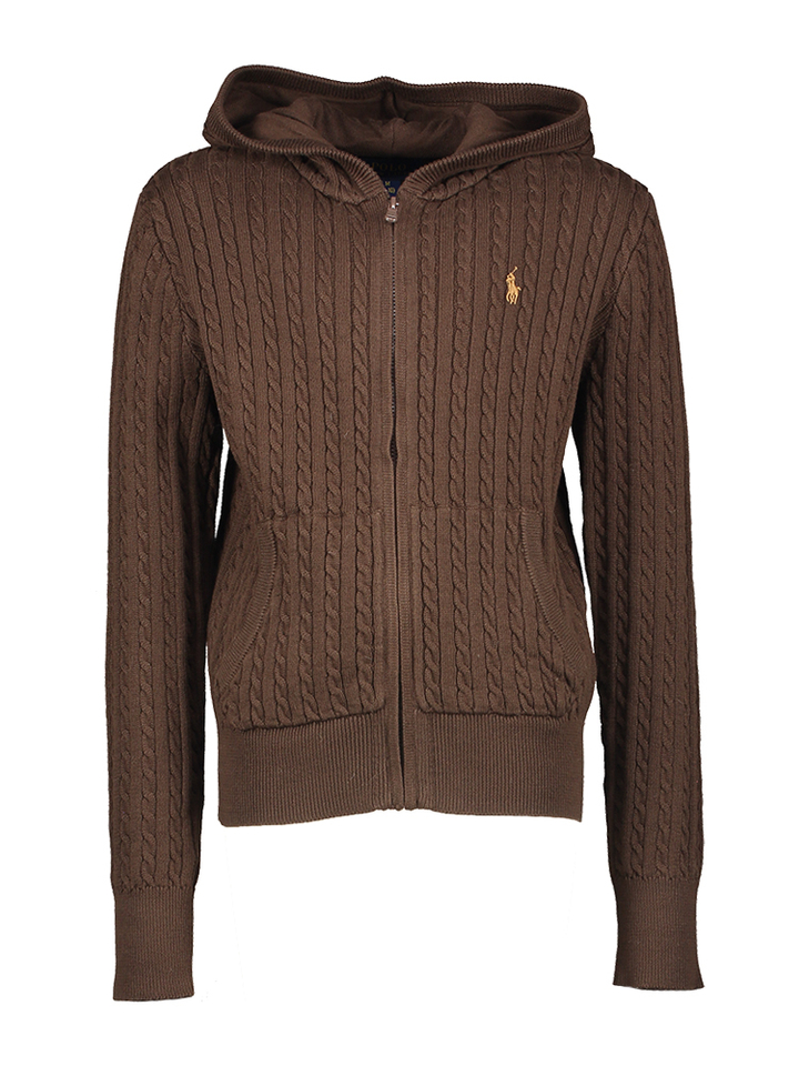 Donkerbruine gilet met rits in kabelprint met logo Ralph Lauren 