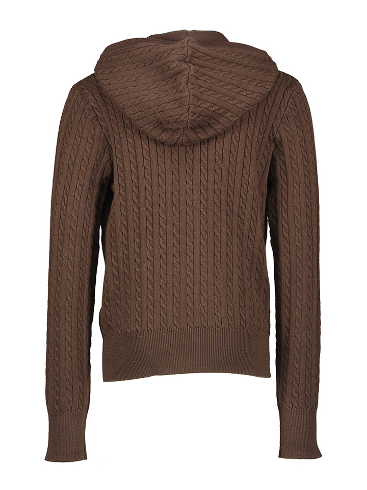 Donkerbruine gilet met rits in kabelprint met logo Ralph Lauren 