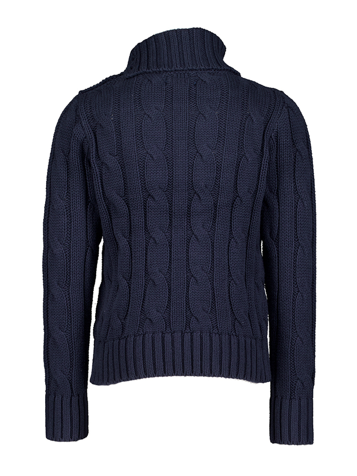 Donkerblauwe katoenen pull met rolkraag in kabelstructuur Ralph Lauren