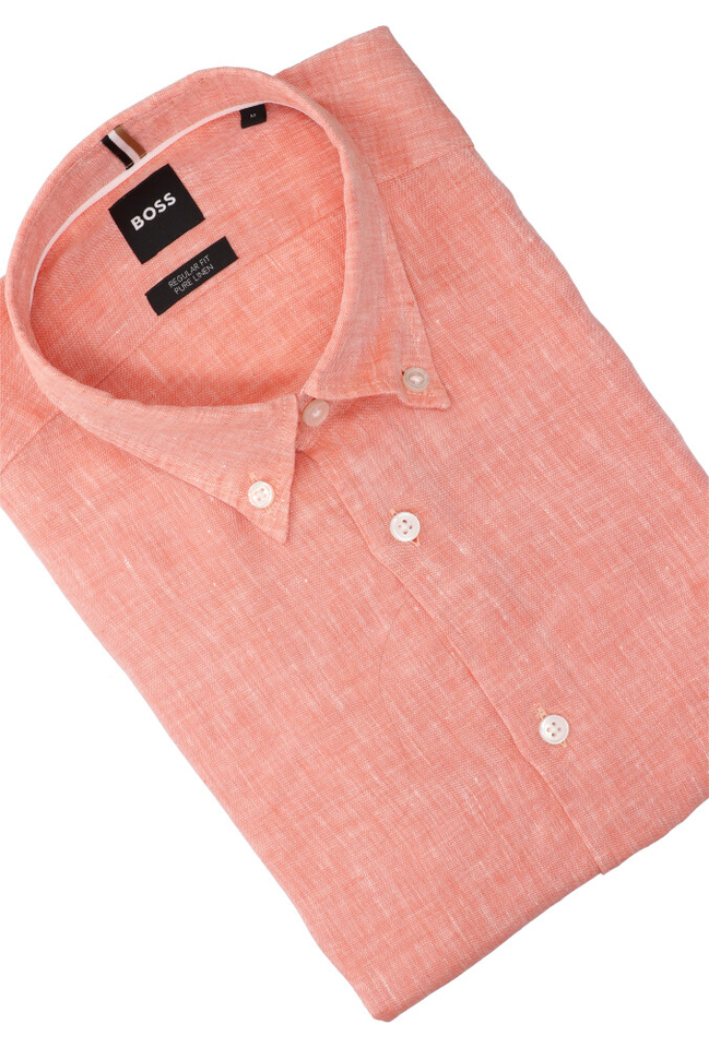  Bright Orange linnen hemd (regular fit) met lange mouwen Hugo Boss 