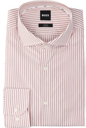 Hugo Boss Roest en wit gestreept katoenen hemd (slim fit) met lange mouwen