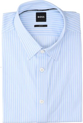 Hugo Boss Wit en blauw gestreept hemd (slim fit) met korte mouwen