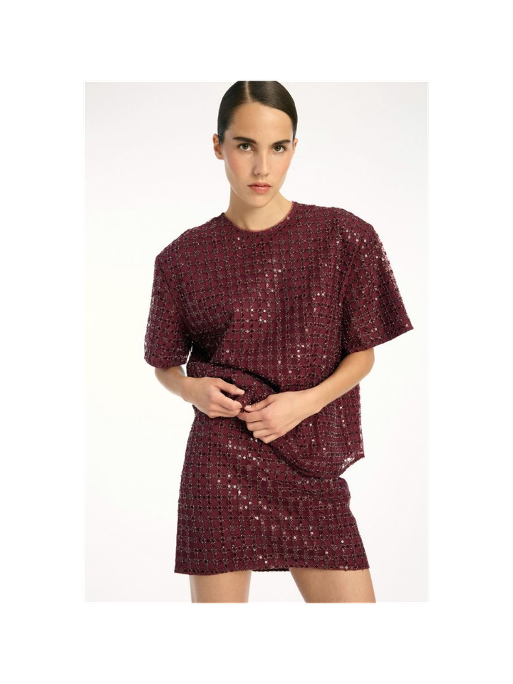 Bordeaux feestelijke bloes met pailetten Rotate 