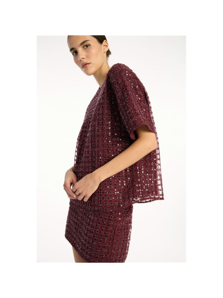 Bordeaux feestelijke bloes met pailetten Rotate 