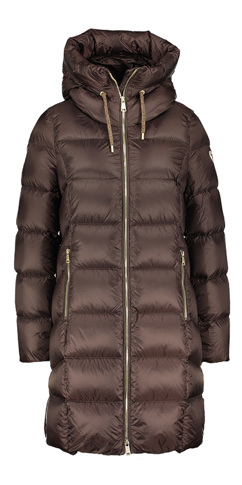Bruine halflange padded jas met rits en kap Nagoya Reset 