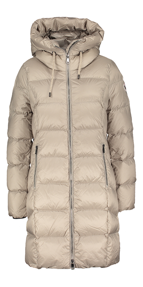 Beige halflange padded jas met rits en kap Nagoya Reset