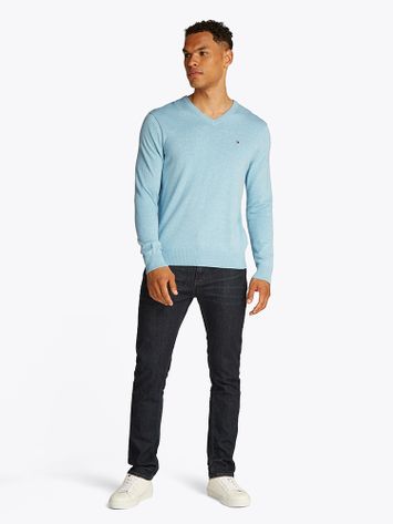 Lichtblauwe pull met ronde hals Tommy Hilfiger 