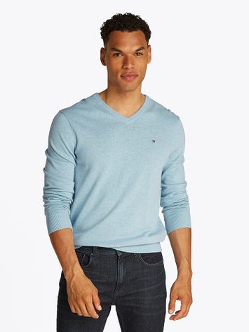 Lichtblauwe pull met ronde hals Tommy Hilfiger 