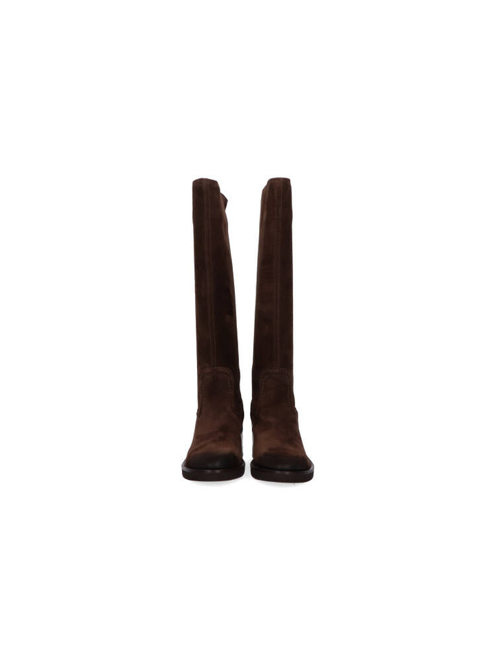 Donkerbruine lange laarzen in suede Cassy Boot Nubikk