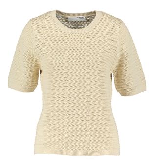 Selected Beige katoenen pull met korte mouwen en ronde hals