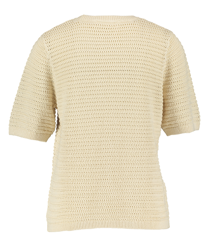 Beige katoenen pull met korte mouwen en ronde hals Selected