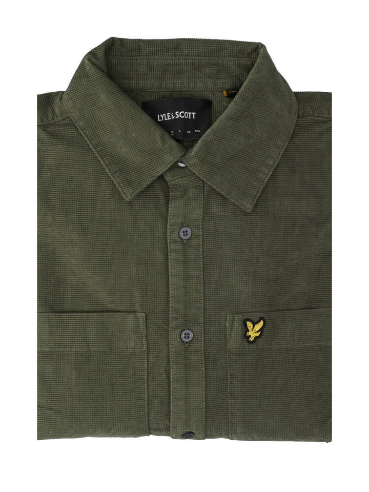 Deep green katoenen hemd (regular fit) met details en lange mouwen Lyle&Scott