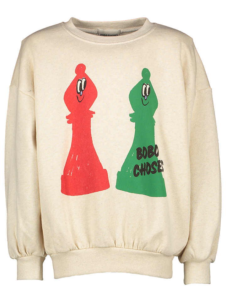 Ecru sweater met schaakfiguren Bobo Choses 