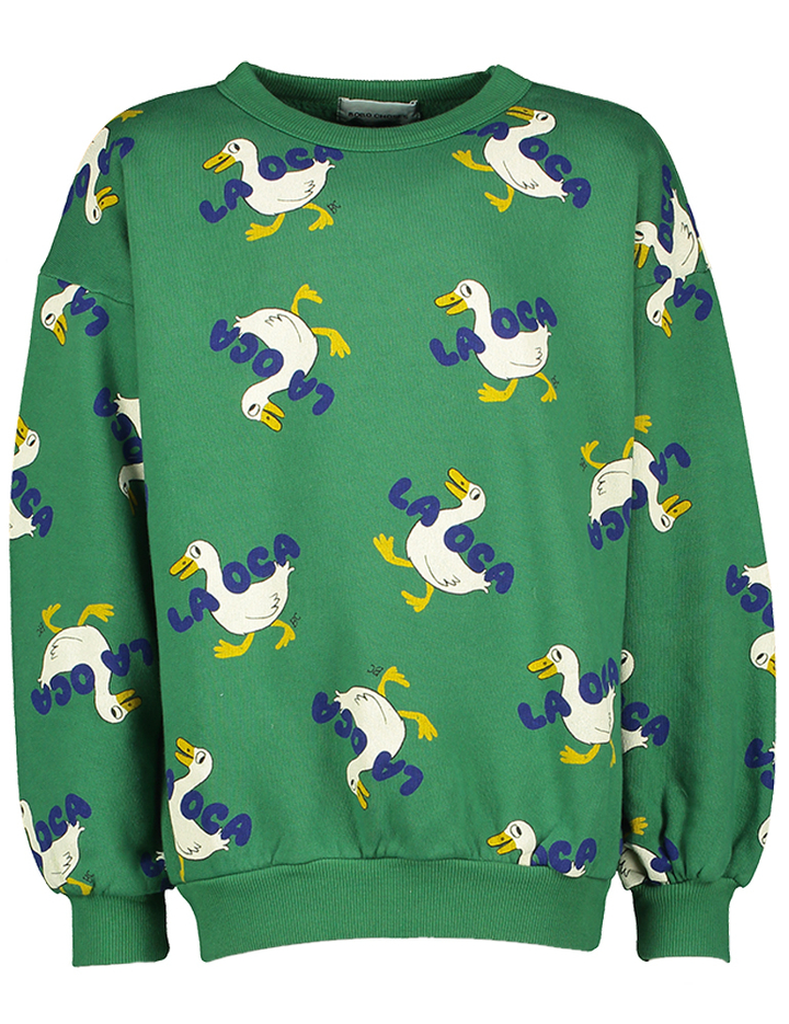 Groene katoenen sweater met speelse print Bobo Choses 