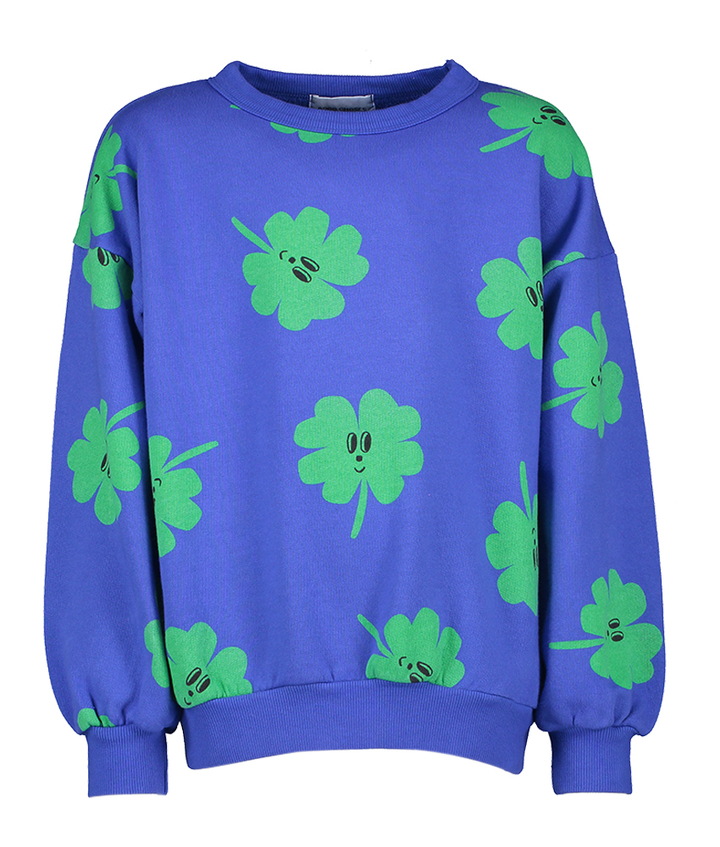Blauwe sweater met groene opdruk Bobo Choses