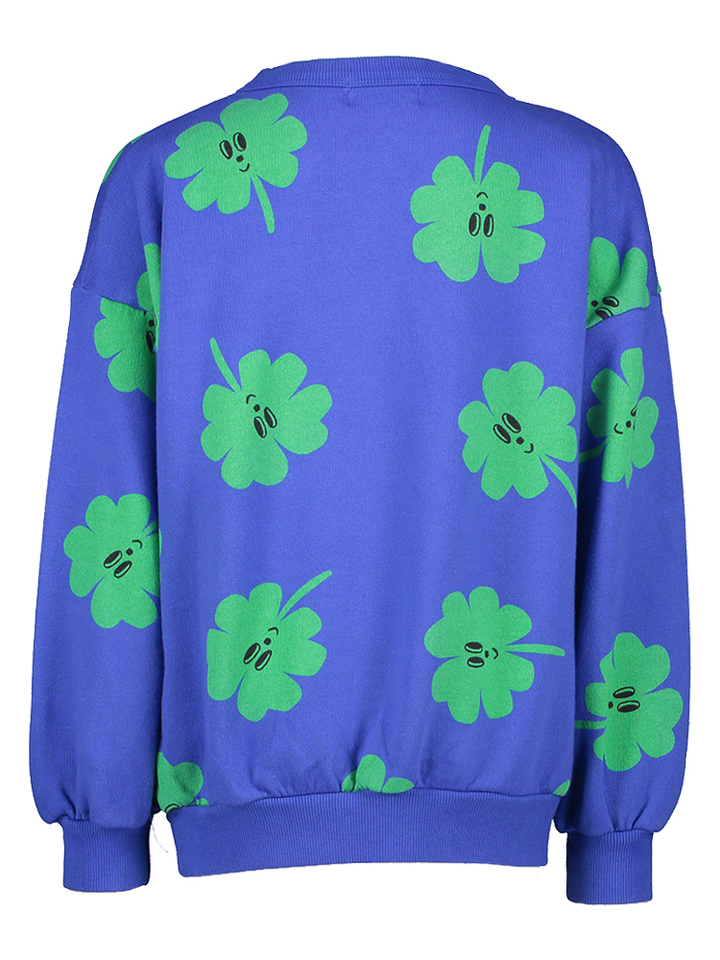 Blauwe sweater met groene opdruk Bobo Choses