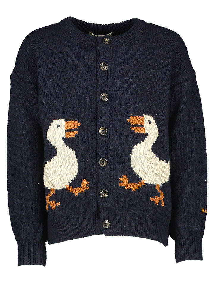 Donkerblauwe gilet met knopen en eendenmotief Bobo Choses
