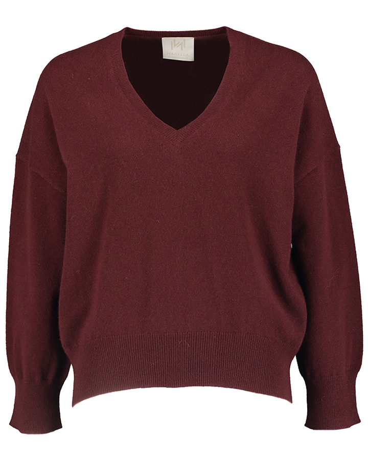 Bordeaux cachemire pull met v-hals rame Marella 