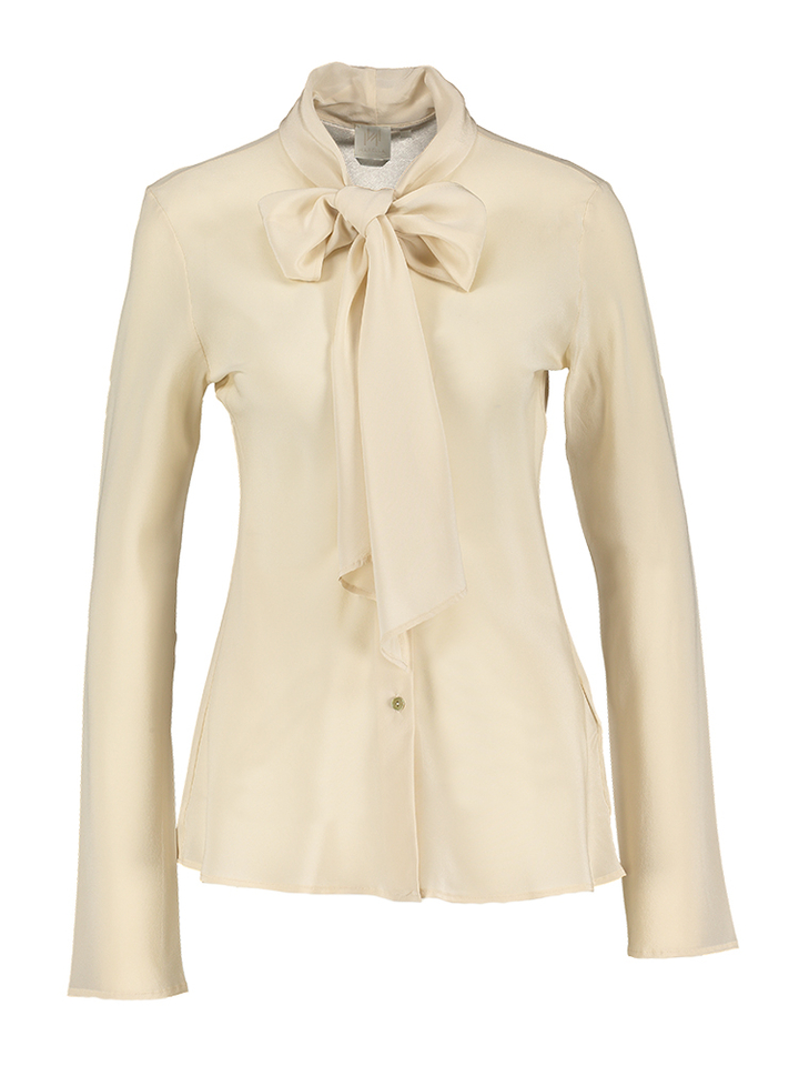 Ecru zijden blouse met lange mouwen en strikdetail Atalia Marella