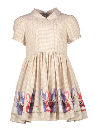 Morley Wit en beige geruit kleedje met afbeelding konijntjes