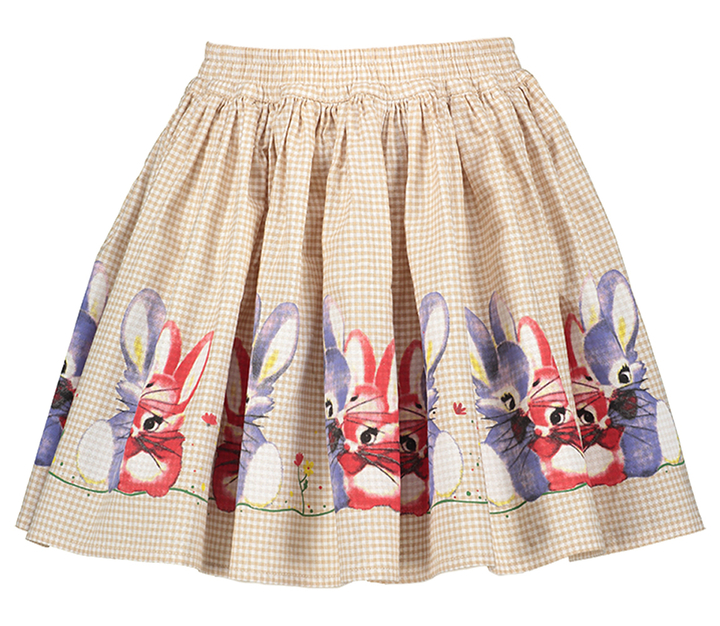 Wit en beige geruit rokje met afbeelding konijntjes Morley