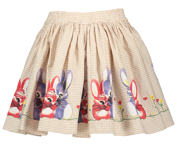 Wit en beige geruit rokje met afbeelding konijntjes Morley