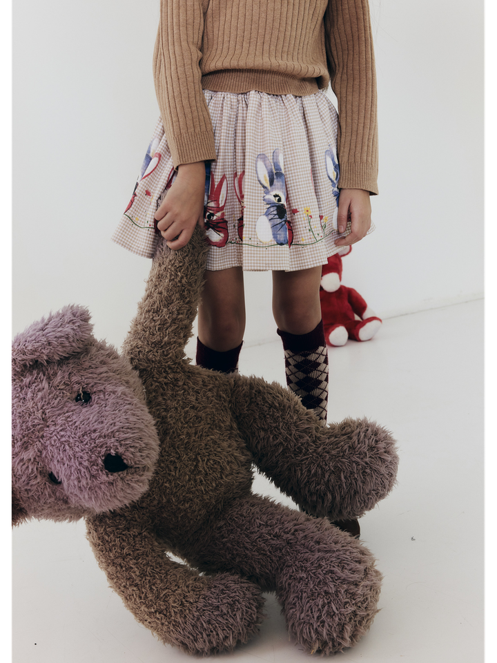 Wit en beige geruit rokje met afbeelding konijntjes Morley