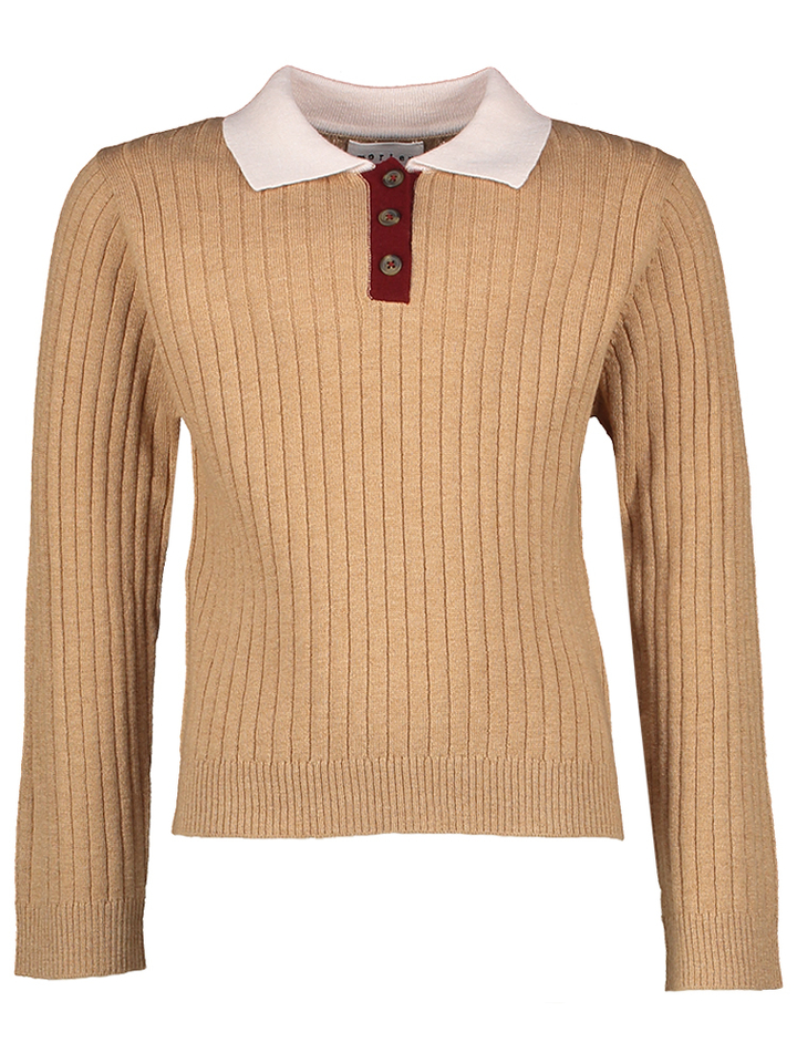 Bruine polo trui met lange mouw Yucca Morley