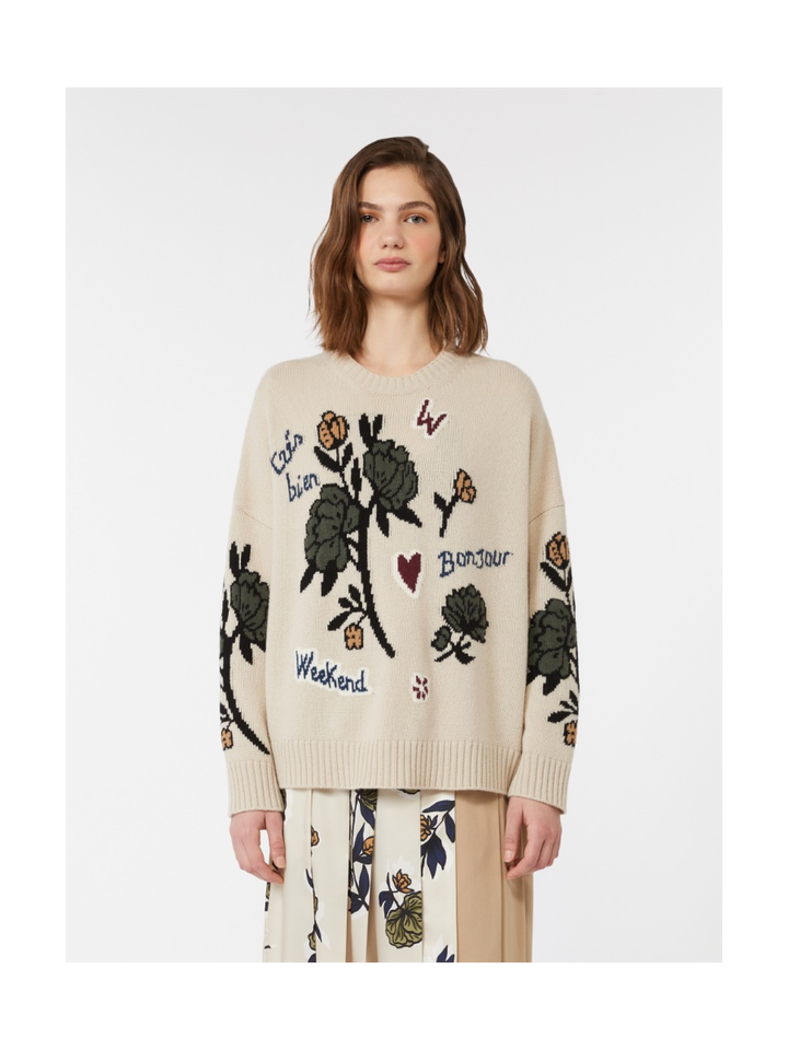 Beige trui met bloemen Pavidi Max Mara Weekend