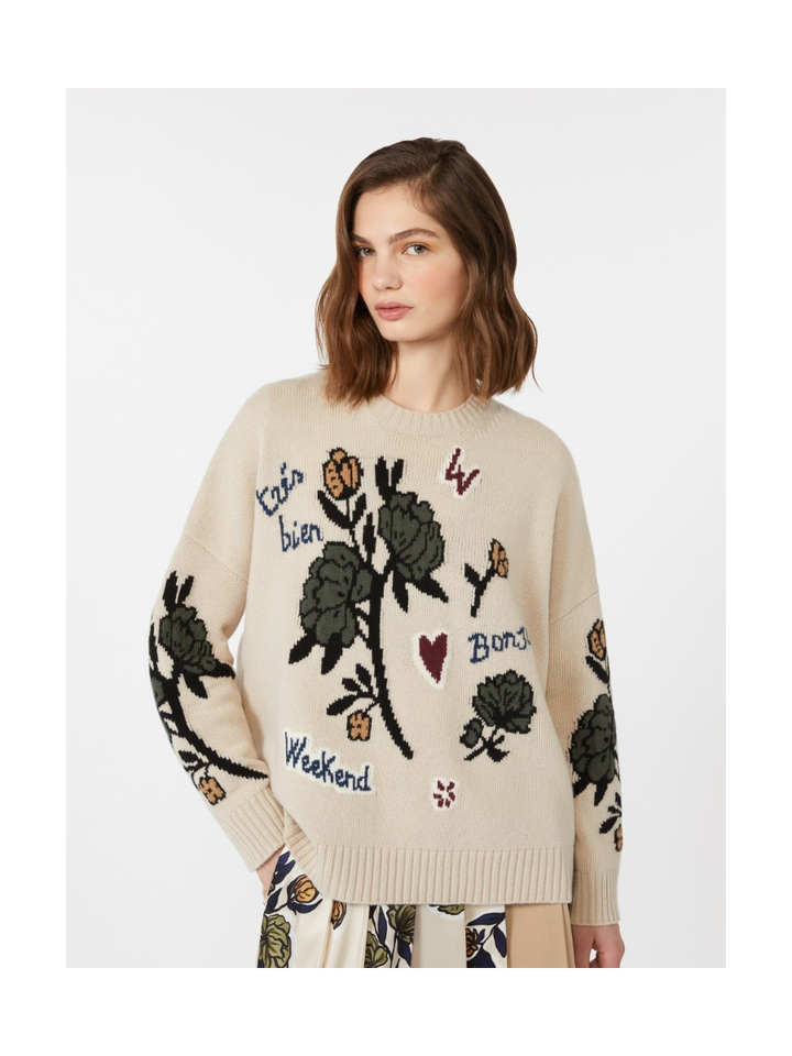 Beige trui met bloemen Pavidi Max Mara Weekend