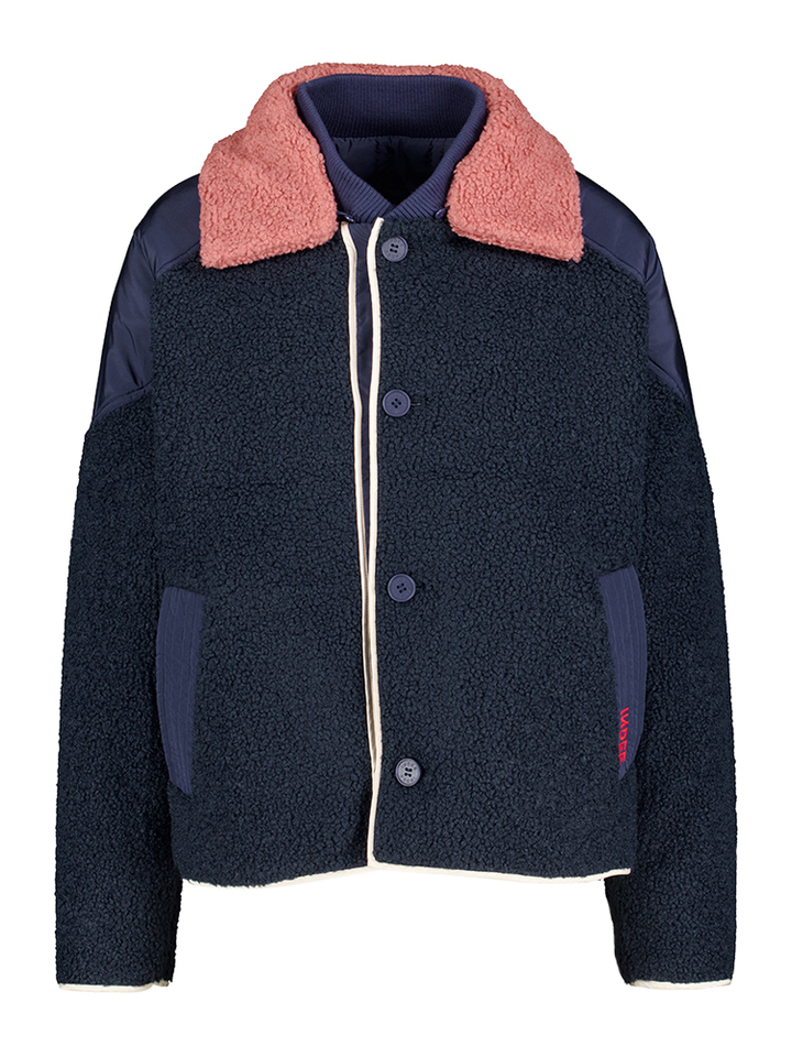 Blauwe korte jas met teddy detail Twins Indee 