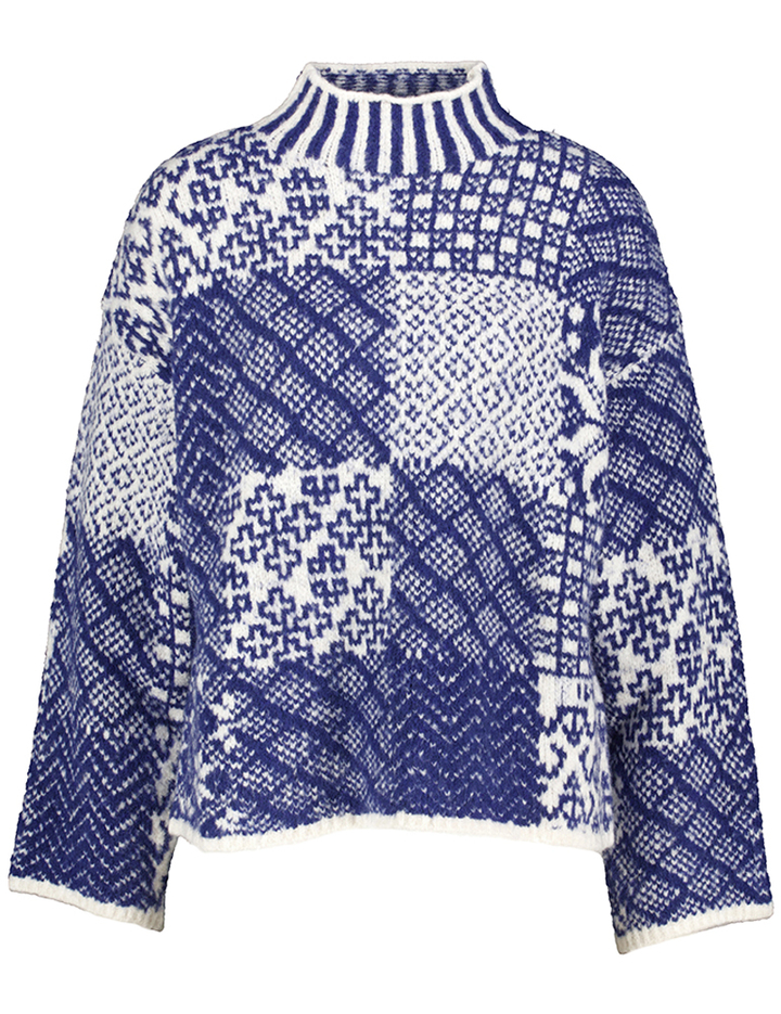 Blauw/witte gebreide trui met print Tennessee Indee Girls