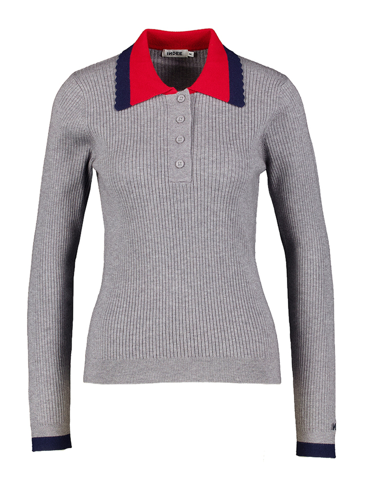 Grey melange polo met lange mouwen Today Indee