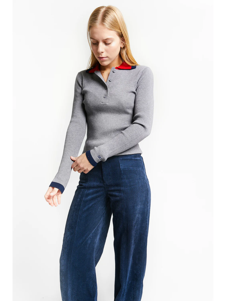 Grey melange polo met lange mouwen Today Indee