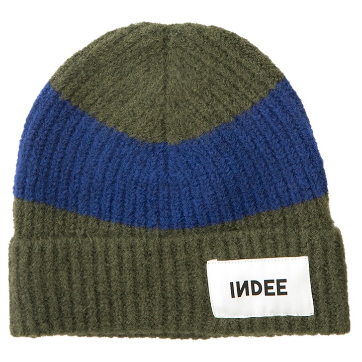 Kaki muts met blauwe strepen Tartan Indee