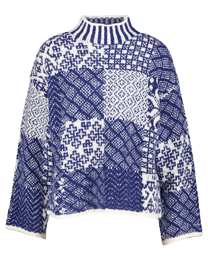 Blauw/witte gebreide trui met print Tennessee Indee Junior 